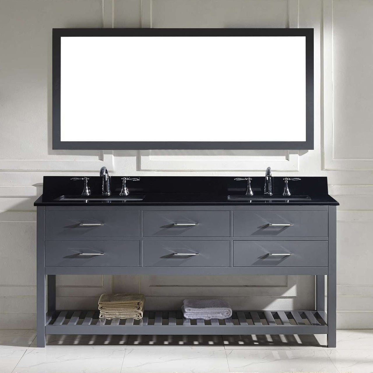 Virtu USA Caroline Estate 72" Double Square Sink Grey Top Vanity in Grey with Mirror Vanity Virtu USA 