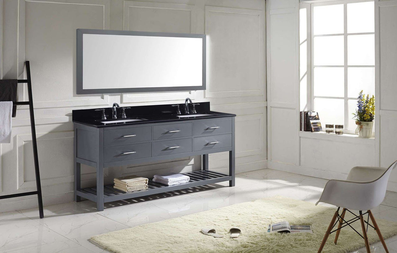 Virtu USA Caroline Estate 72" Double Square Sink Grey Top Vanity in Grey with Mirror Vanity Virtu USA 