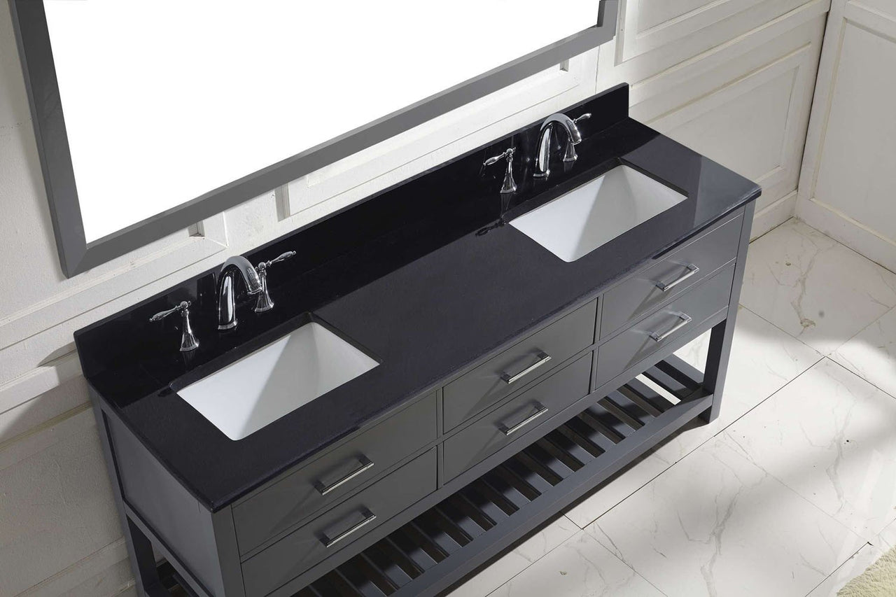 Virtu USA Caroline Estate 72" Double Square Sink Grey Top Vanity in Grey with Mirror Vanity Virtu USA 