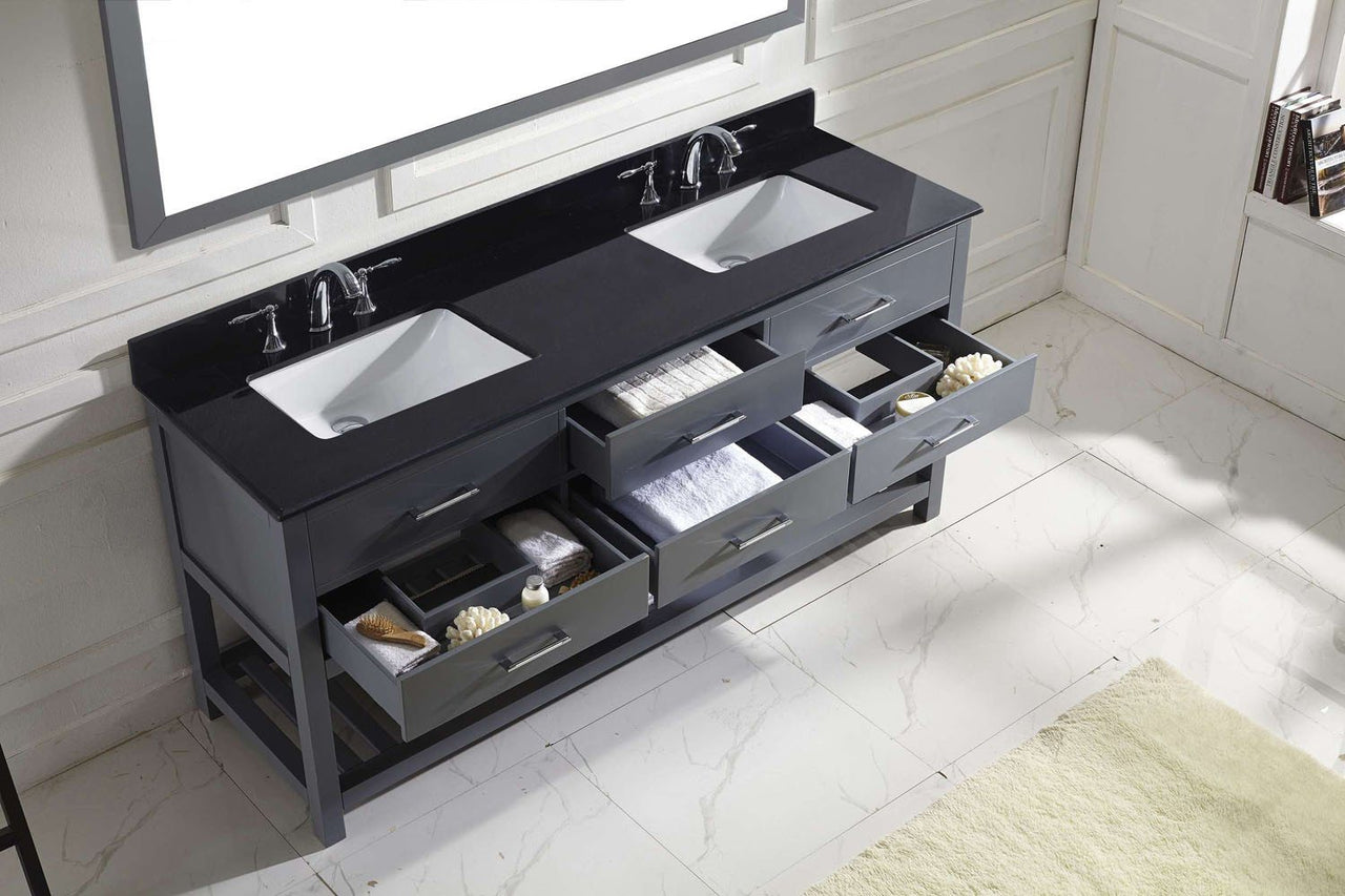 Virtu USA Caroline Estate 72" Double Square Sink Grey Top Vanity in Grey with Mirror Vanity Virtu USA 