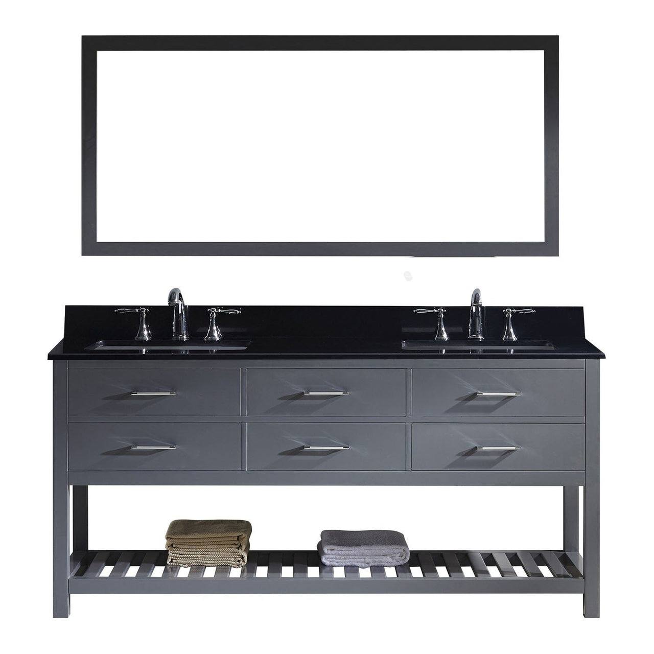 Virtu USA Caroline Estate 72" Double Square Sink Grey Top Vanity in Grey with Mirror Vanity Virtu USA 