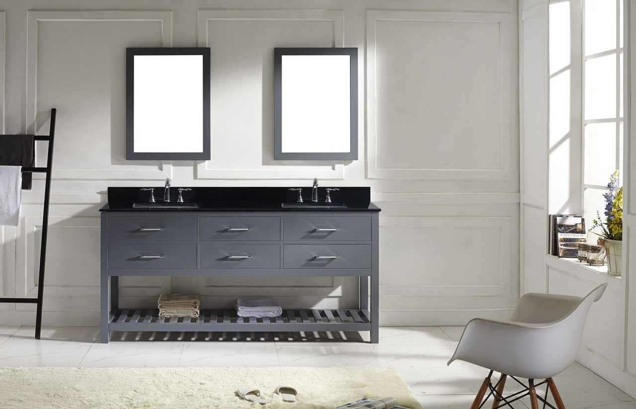 Virtu USA Caroline Estate 72" Double Square Sink Grey Top Vanity in Grey with Mirrors Vanity Virtu USA 