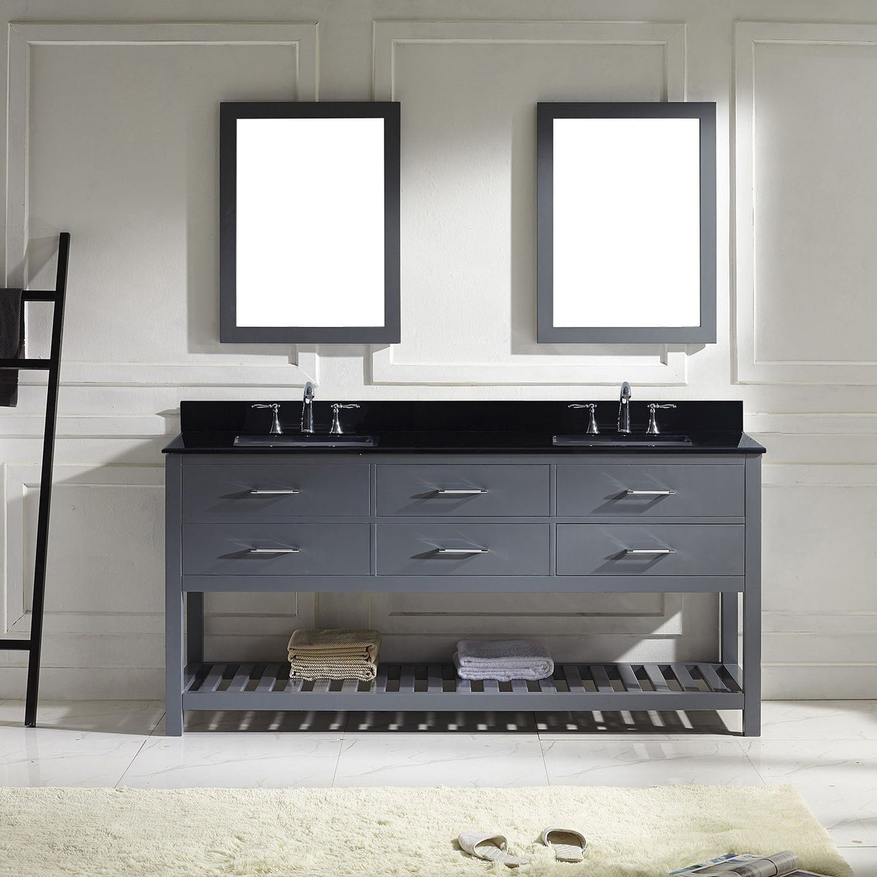 Virtu USA Caroline Estate 72" Double Square Sink Grey Top Vanity in Grey with Mirrors Vanity Virtu USA 