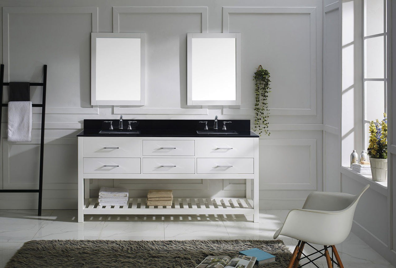 Virtu USA Caroline Estate 72" Double Square Sink White Top with Mirrors Vanity Virtu USA 