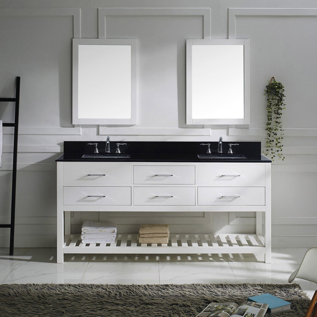 Virtu USA Caroline Estate 72" Double Square Sink White Top with Mirrors Vanity Virtu USA 