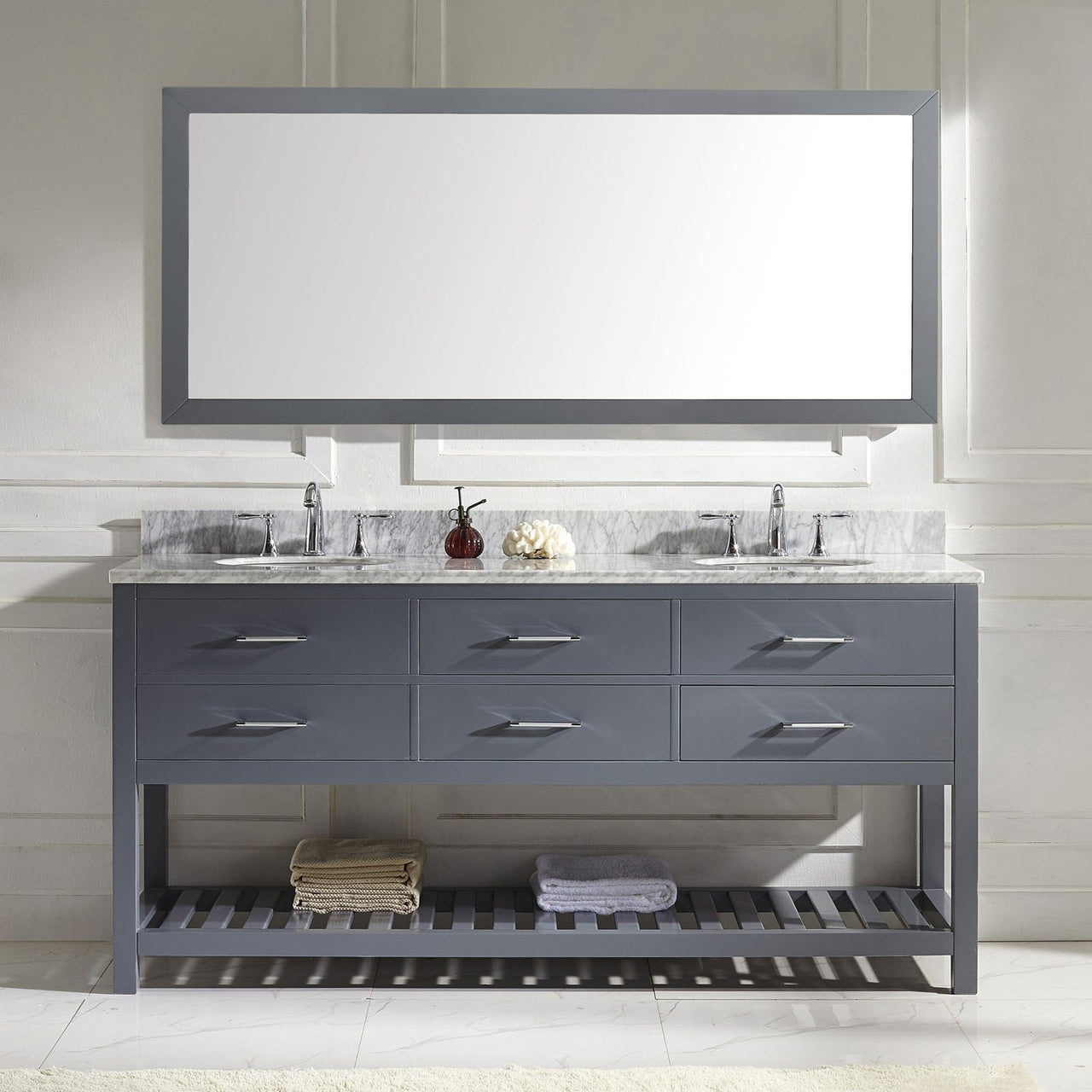 Virtu USA Caroline Estate 72" Double Round Sink Grey Top Vanity in Grey with Mirror Vanity Virtu USA 