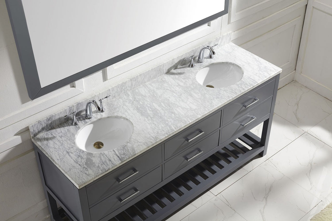 Virtu USA Caroline Estate 72" Double Round Sink Grey Top Vanity in Grey with Mirror Vanity Virtu USA 