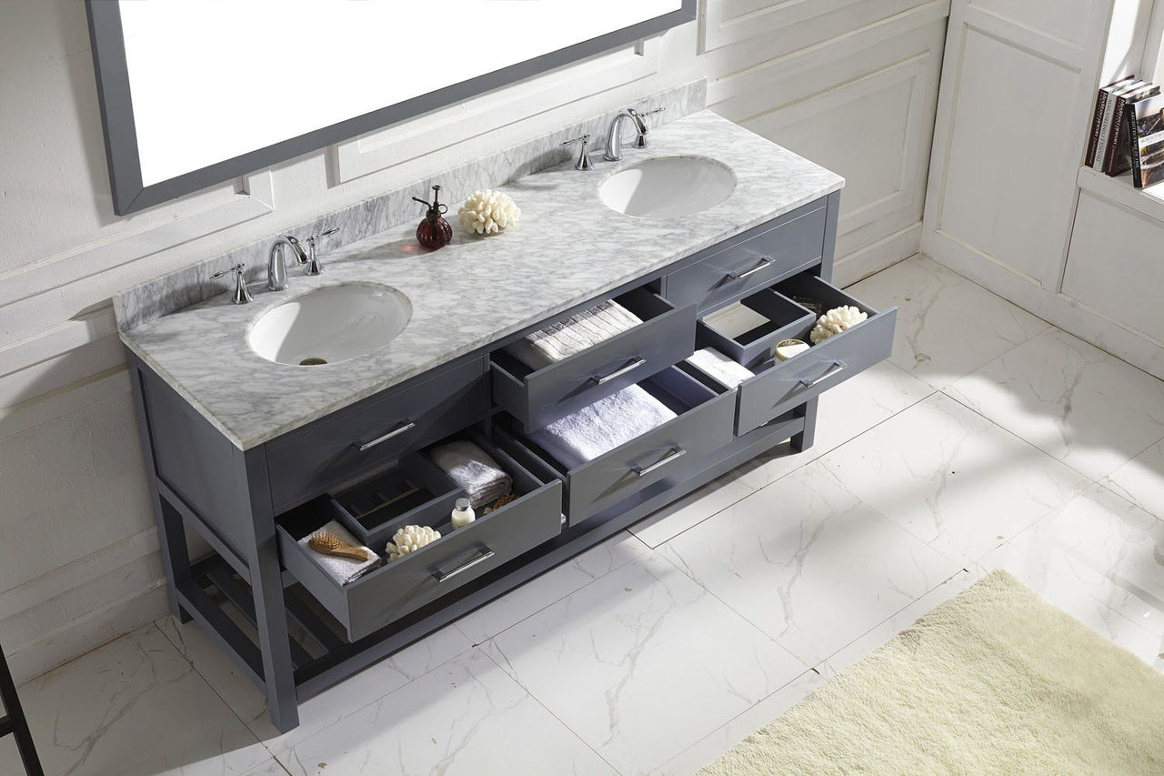 Virtu USA Caroline Estate 72" Double Round Sink Grey Top Vanity in Grey with Mirror Vanity Virtu USA 