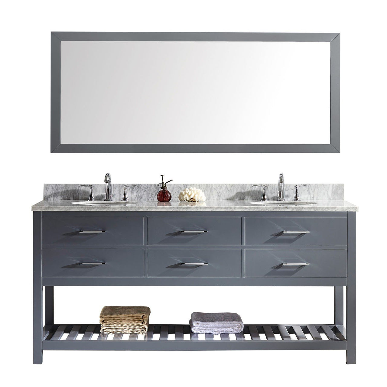 Virtu USA Caroline Estate 72" Double Round Sink Grey Top Vanity in Grey with Mirror Vanity Virtu USA 