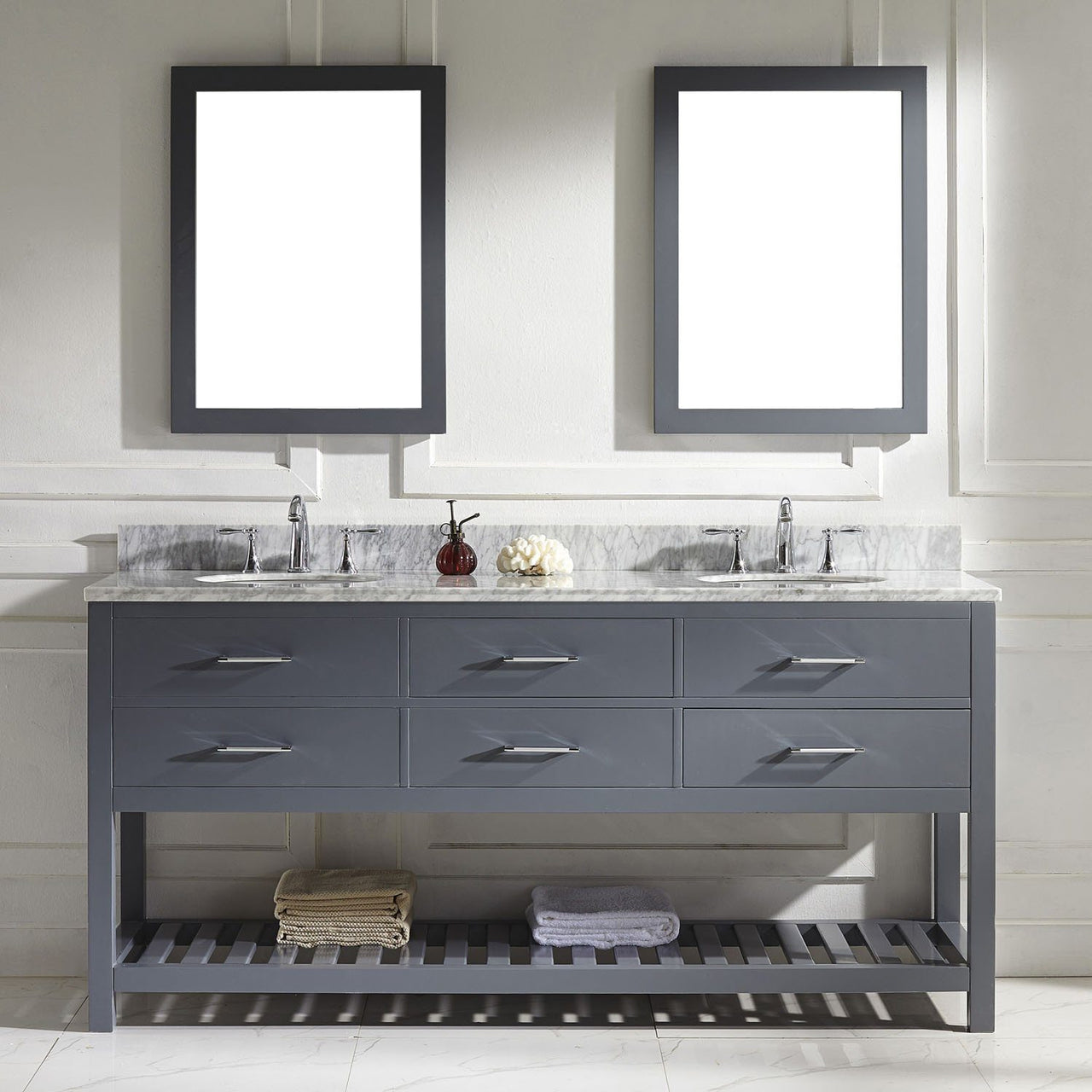 Virtu USA Caroline Estate 72" Double Round Sink Grey Top Vanity in Grey with Mirrors Vanity Virtu USA 
