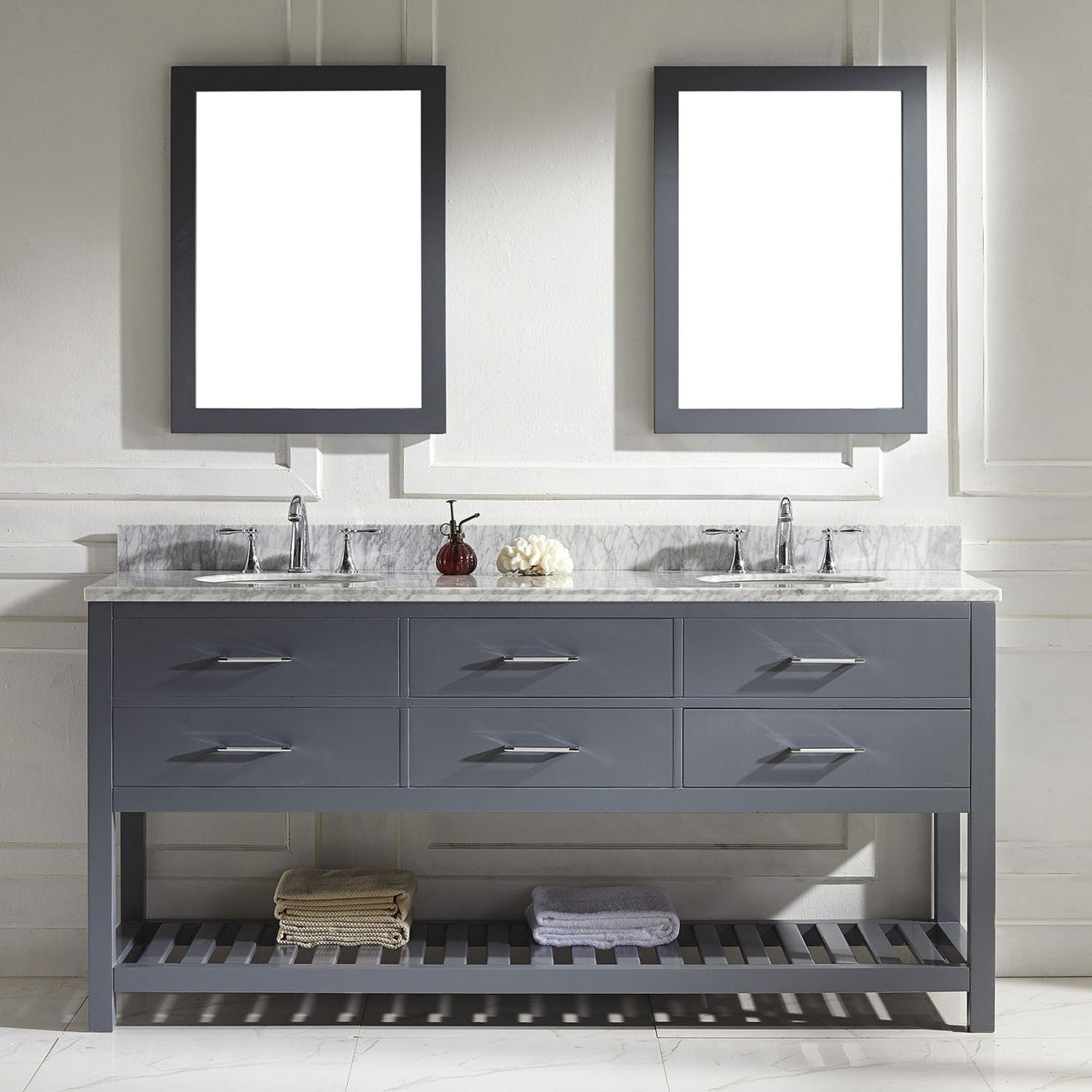 Virtu USA Caroline Estate 72" Double Round Sink Grey Top Vanity in Grey with Mirrors Vanity Virtu USA 