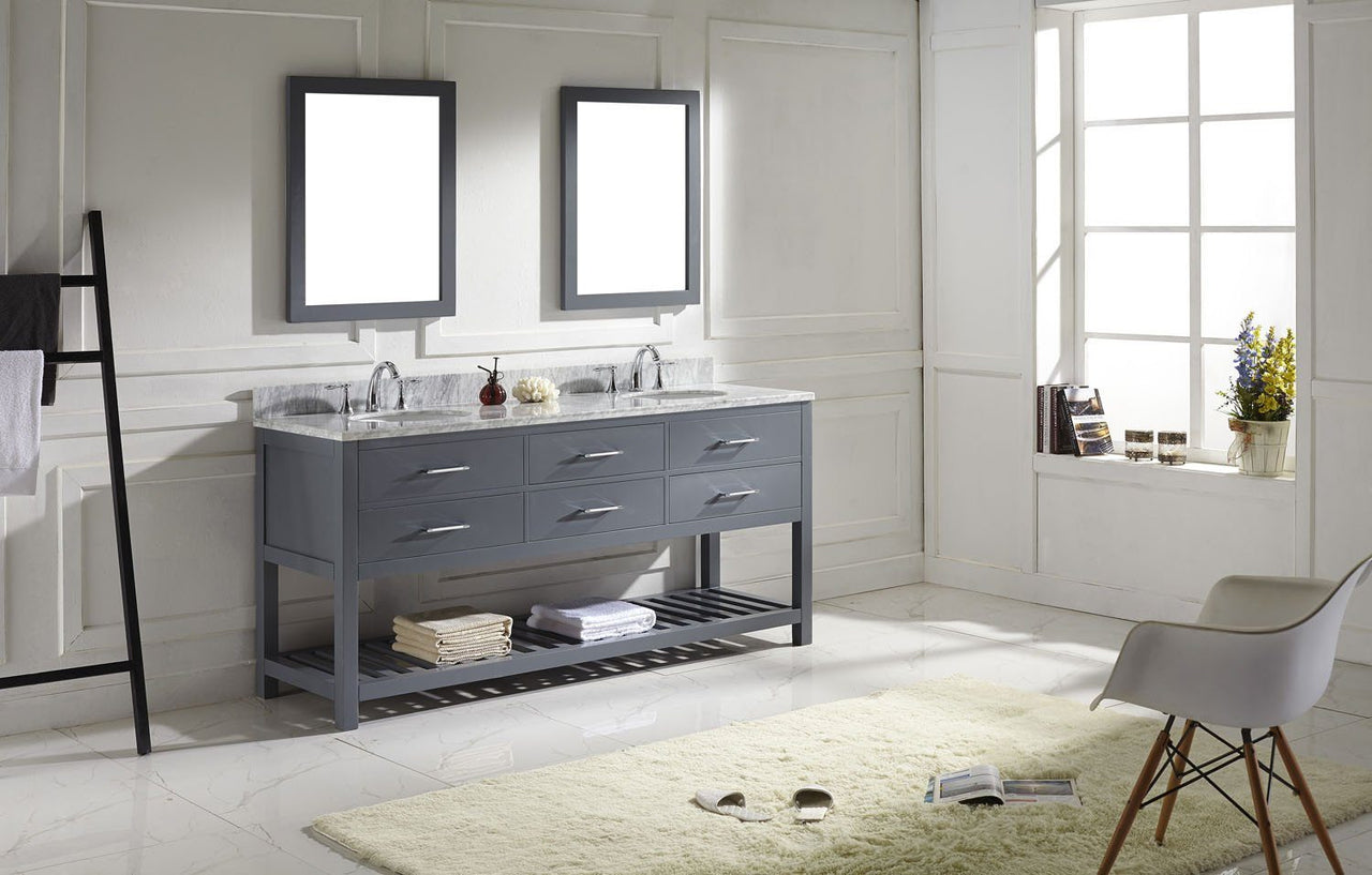 Virtu USA Caroline Estate 72" Double Round Sink Grey Top Vanity in Grey with Mirrors Vanity Virtu USA 