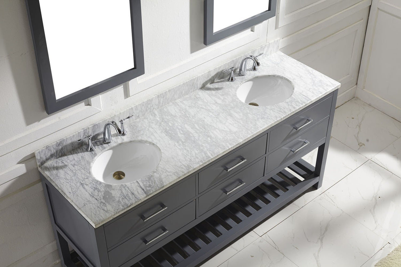 Virtu USA Caroline Estate 72" Double Round Sink Grey Top Vanity in Grey with Mirrors Vanity Virtu USA 