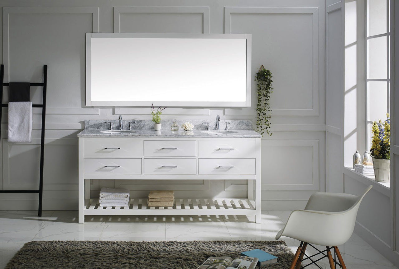 Virtu USA Caroline Estate 72" Double Round Sink White Top Vanity in White with Mirror Vanity Virtu USA 