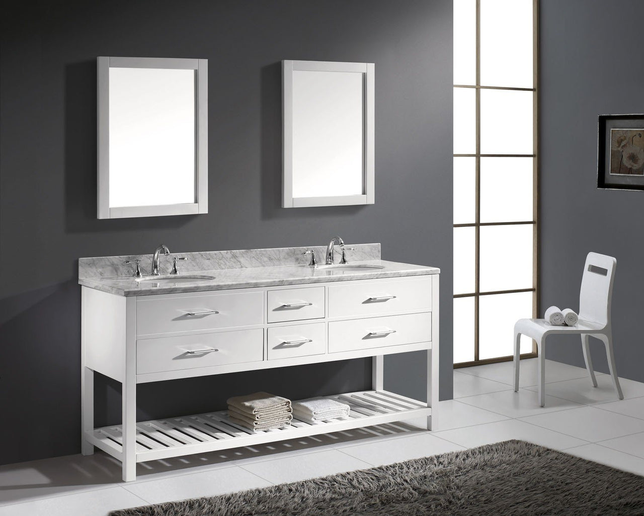 Virtu USA Caroline Estate 72" Double Round Sink White Top with Mirrors Vanity Virtu USA 