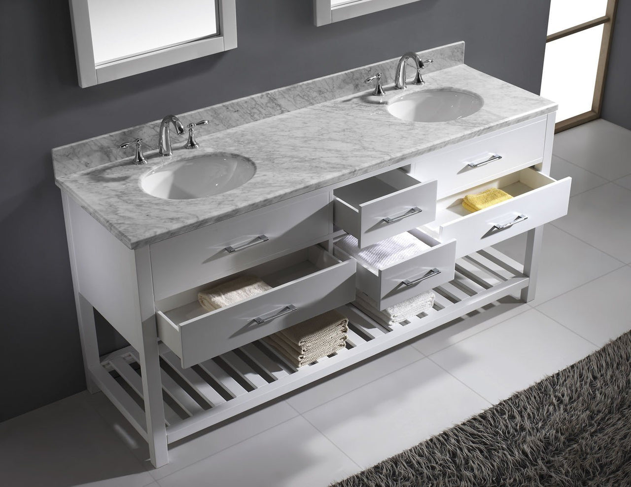 Virtu USA Caroline Estate 72" Double Round Sink White Top with Mirrors Vanity Virtu USA 