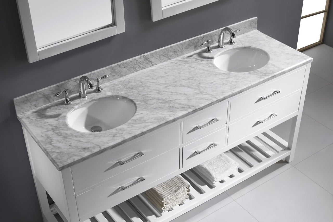 Virtu USA Caroline Estate 72" Double Round Sink White Top with Mirrors Vanity Virtu USA 
