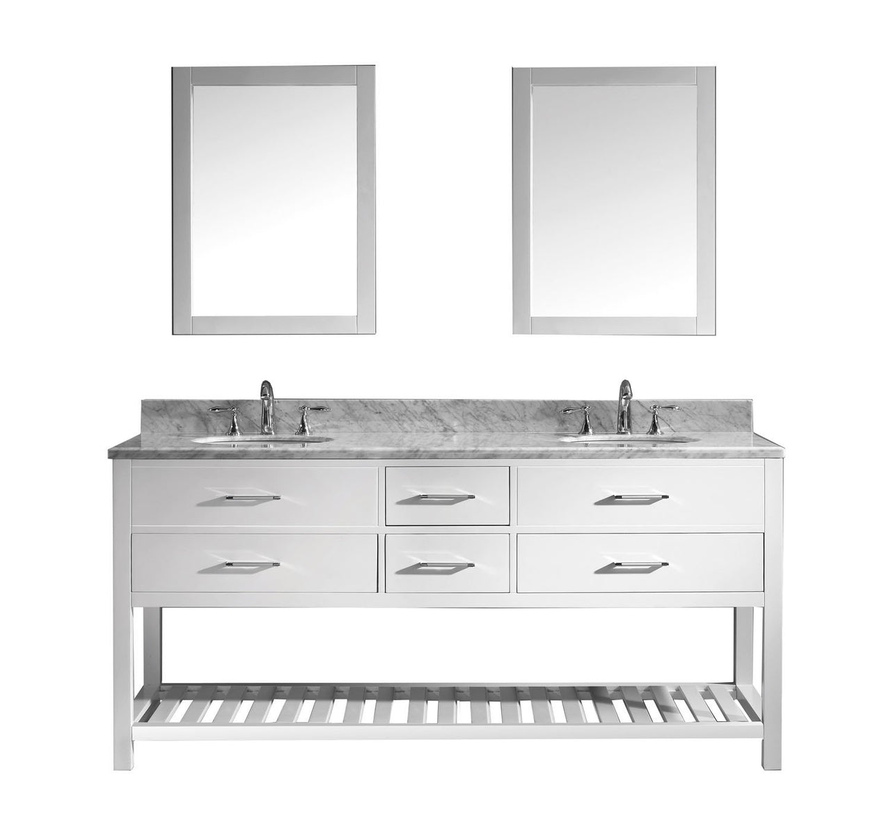 Virtu USA Caroline Estate 72" Double Round Sink White Top with Mirrors Vanity Virtu USA 