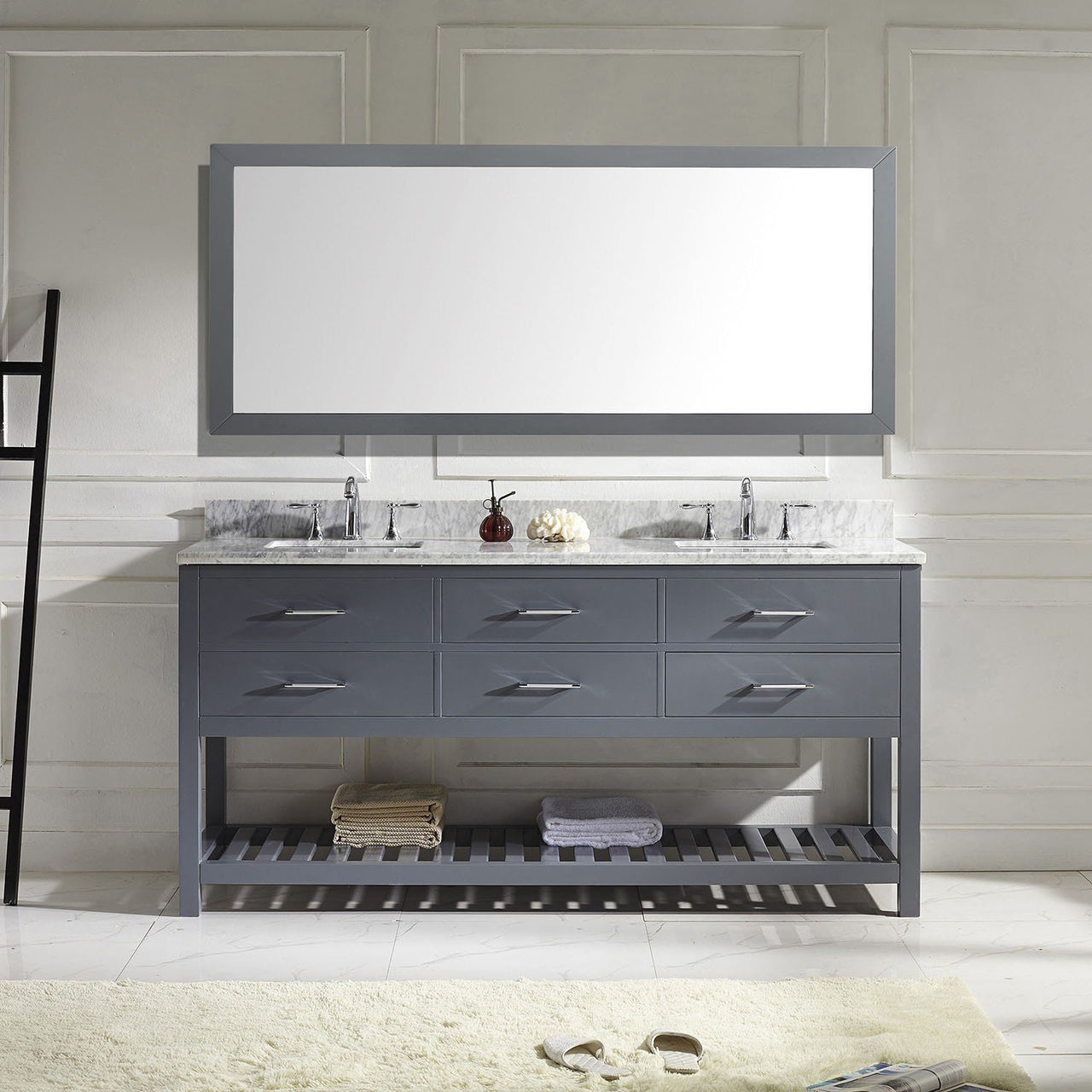 Virtu USA Caroline Estate 72" Double Square Sink Grey Top with Mirror Vanity Virtu USA 
