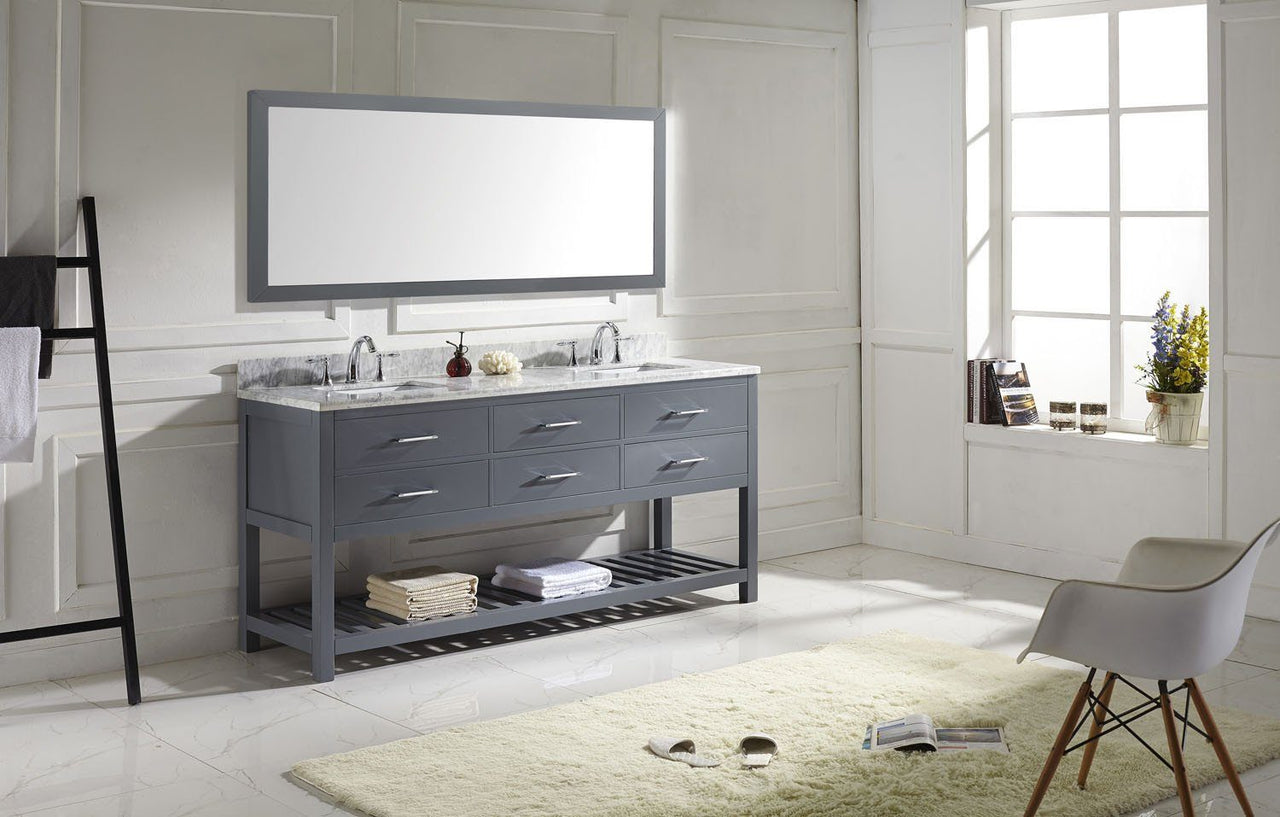 Virtu USA Caroline Estate 72" Double Square Sink Grey Top with Mirror Vanity Virtu USA 