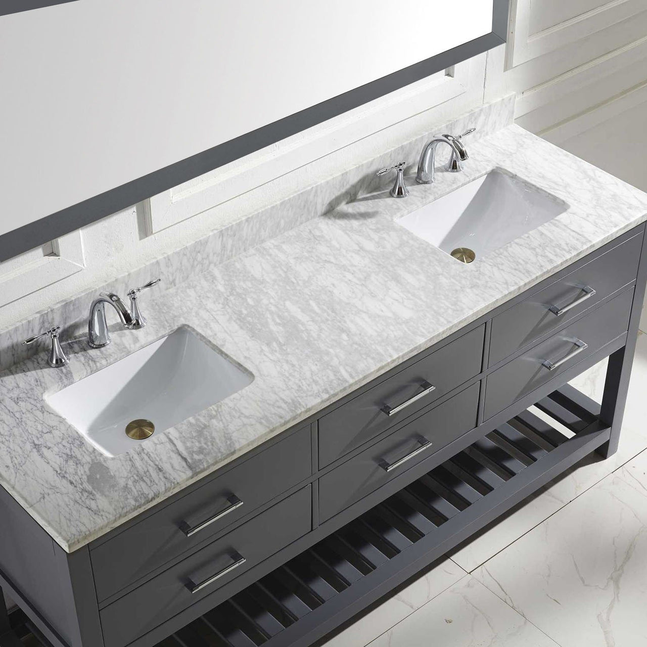 Virtu USA Caroline Estate 72" Double Square Sink Grey Top with Mirror