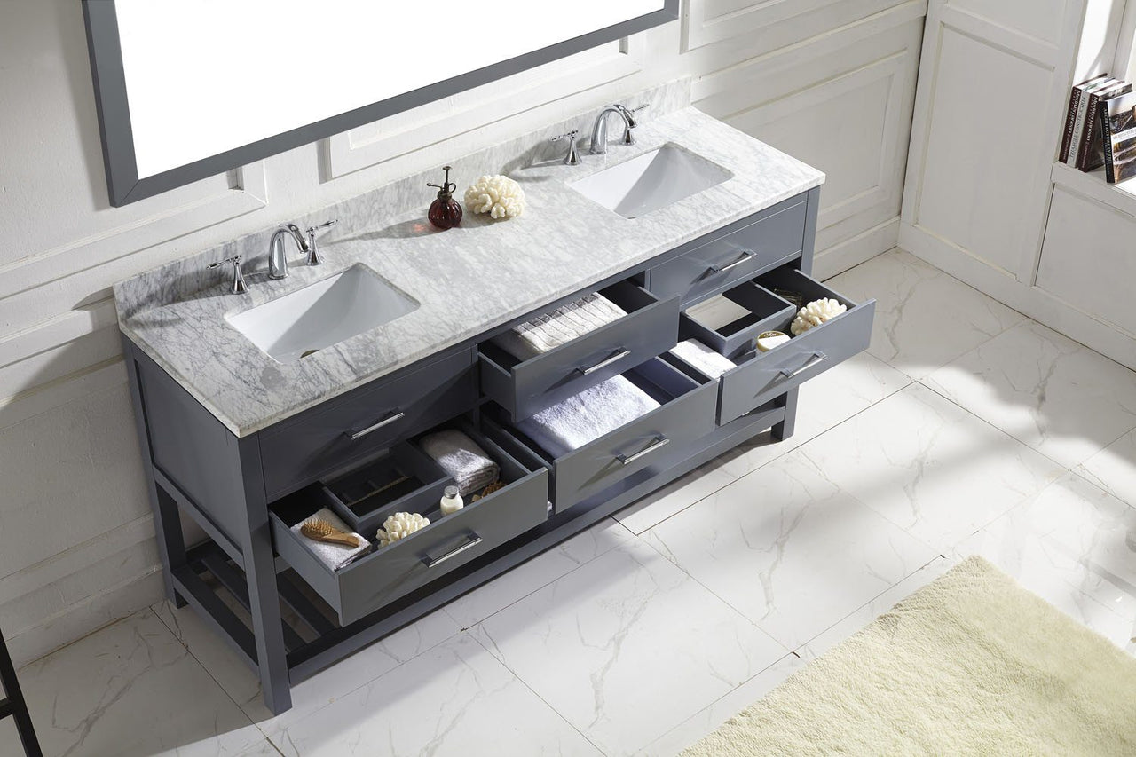 Virtu USA Caroline Estate 72" Double Square Sink Grey Top with Mirror Vanity Virtu USA 