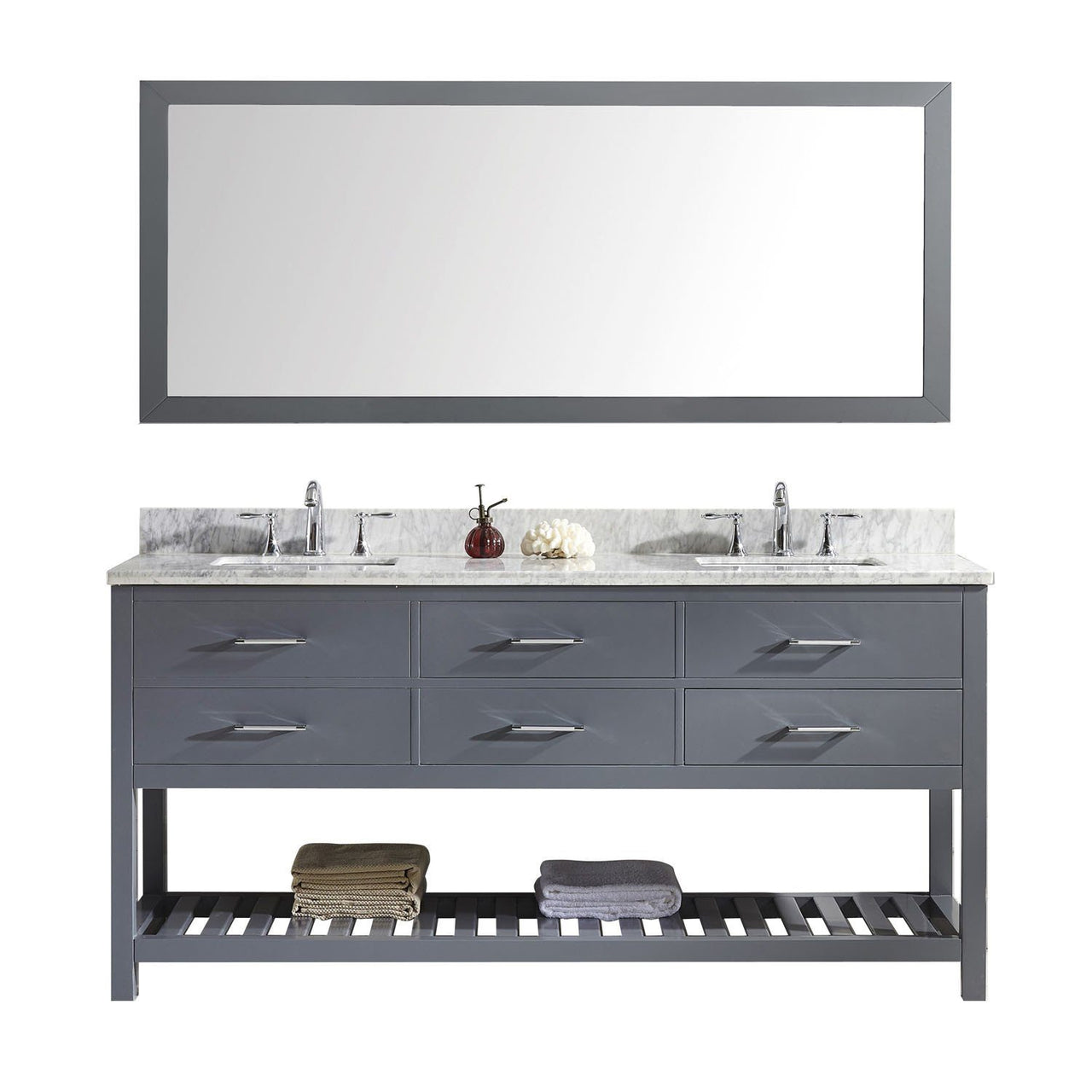 Virtu USA Caroline Estate 72" Double Square Sink Grey Top with Mirror Vanity Virtu USA 