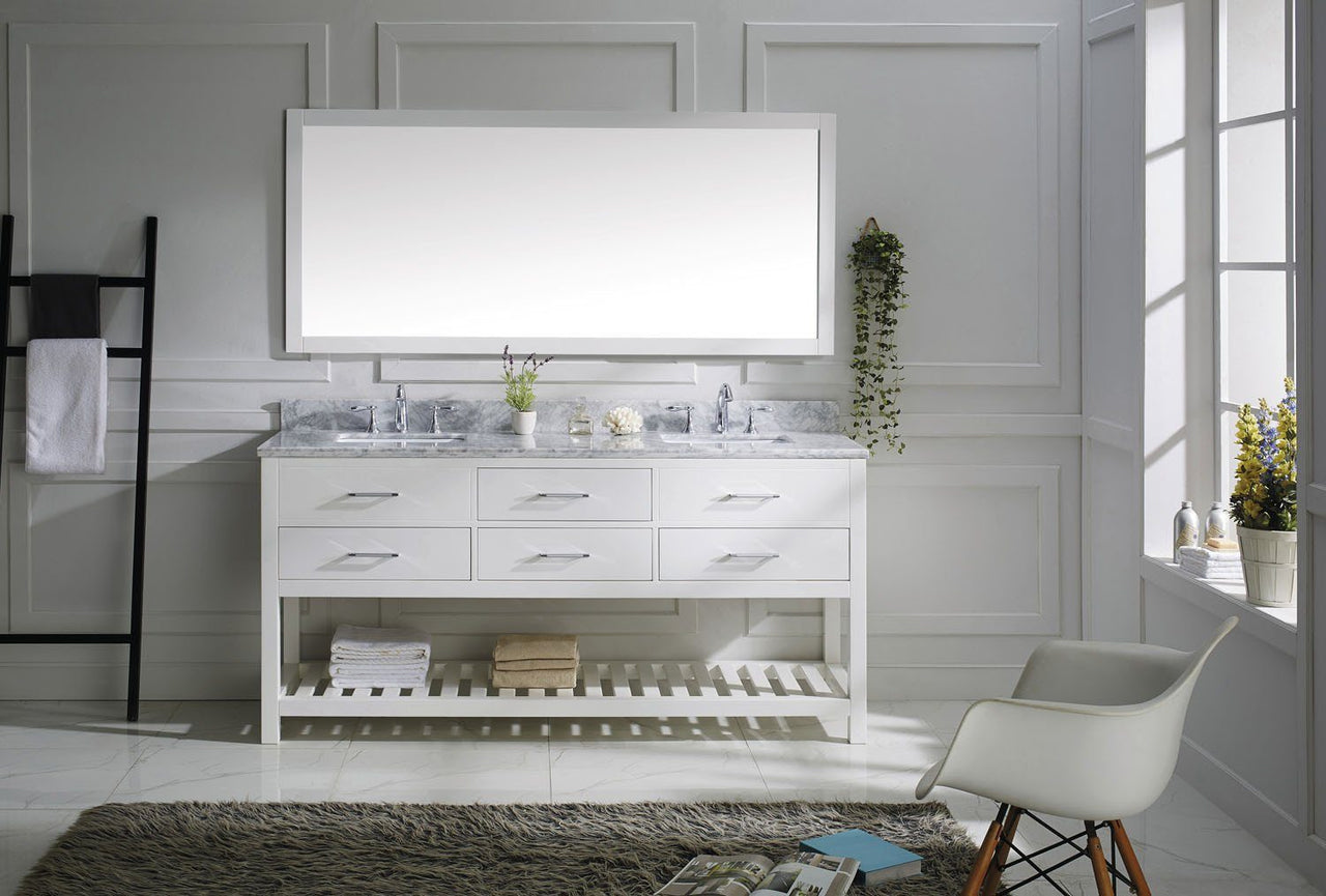 Virtu USA Caroline Estate 72" Double Square Sink White Top Vanity in White with Mirror Vanity Virtu USA 