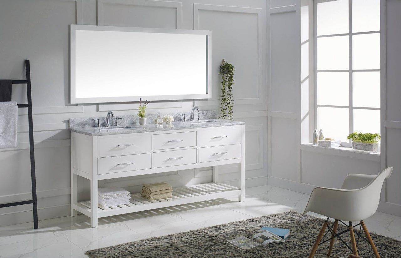 Virtu USA Caroline Estate 72" Double Square Sink White Top Vanity in White with Mirror Vanity Virtu USA 