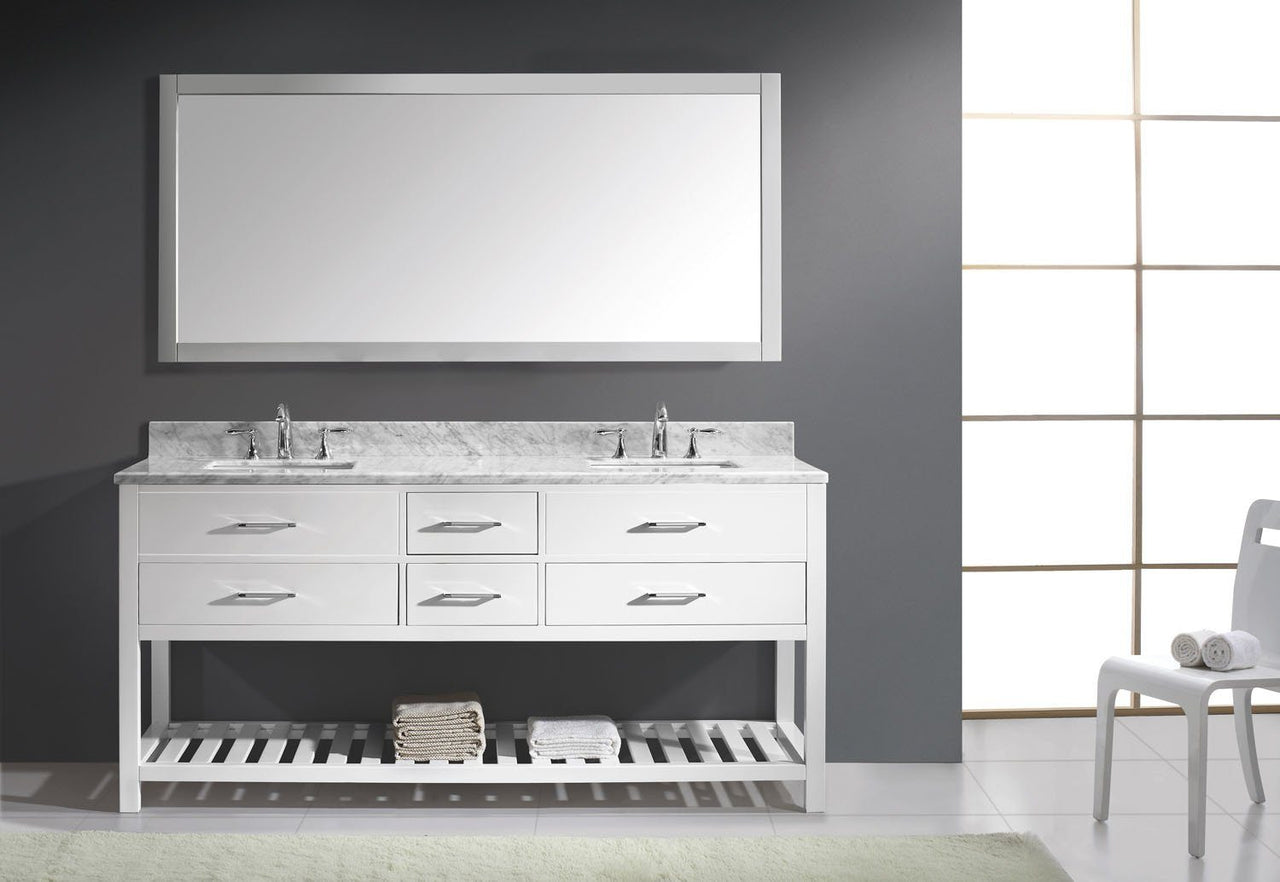 Virtu USA Caroline Estate 72" Double Square Sink White Top Vanity in White with Mirror Vanity Virtu USA 