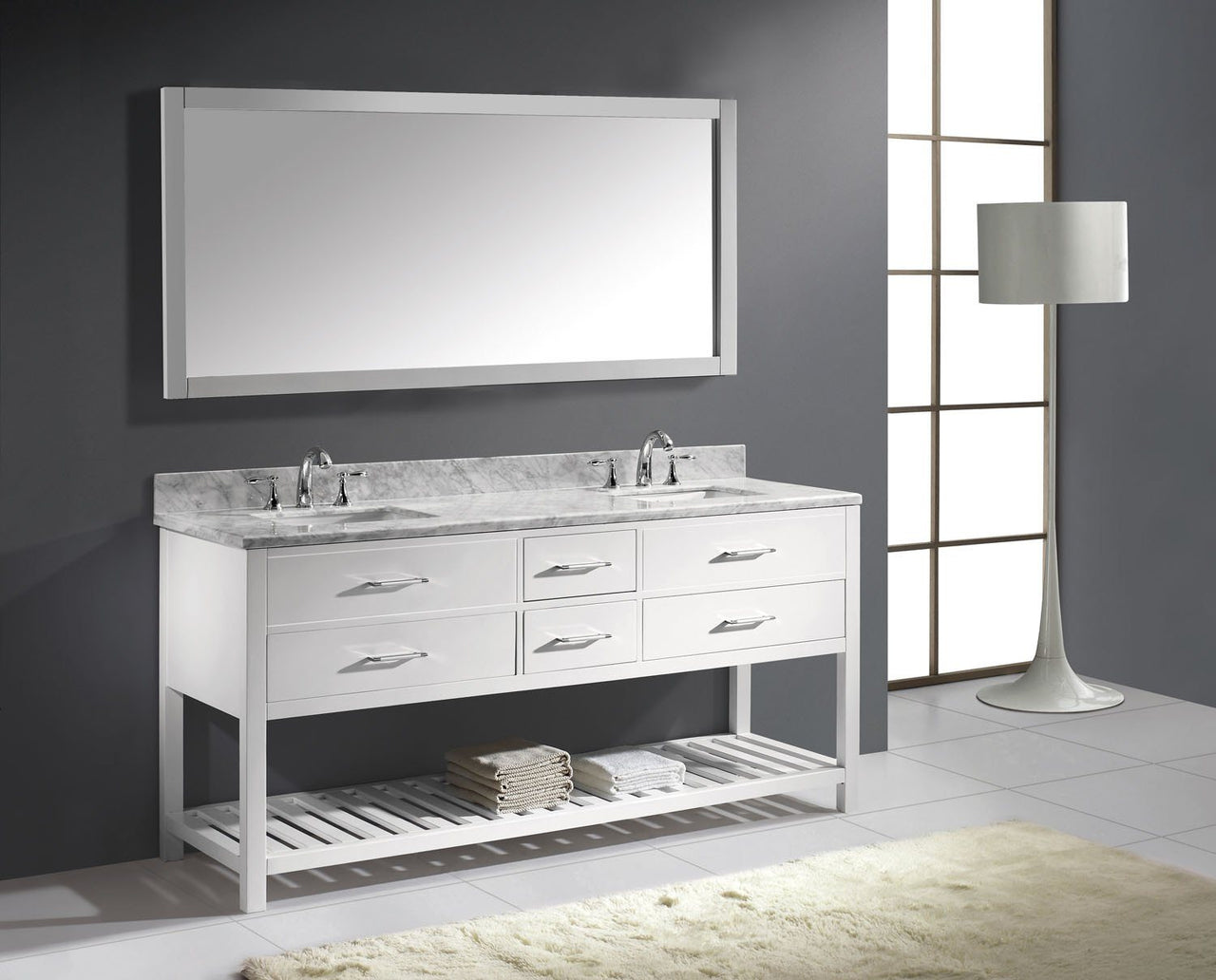 Virtu USA Caroline Estate 72" Double Square Sink White Top Vanity in White with Mirror Vanity Virtu USA 