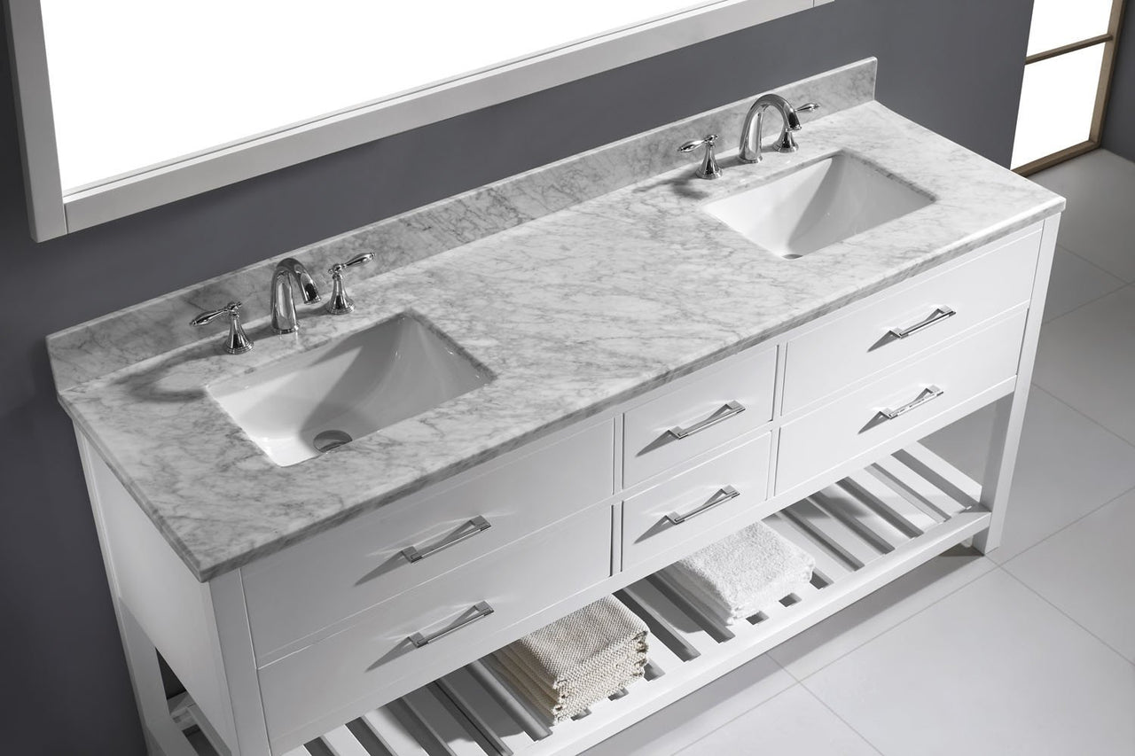 Virtu USA Caroline Estate 72" Double Square Sink White Top Vanity in White with Mirror Vanity Virtu USA 