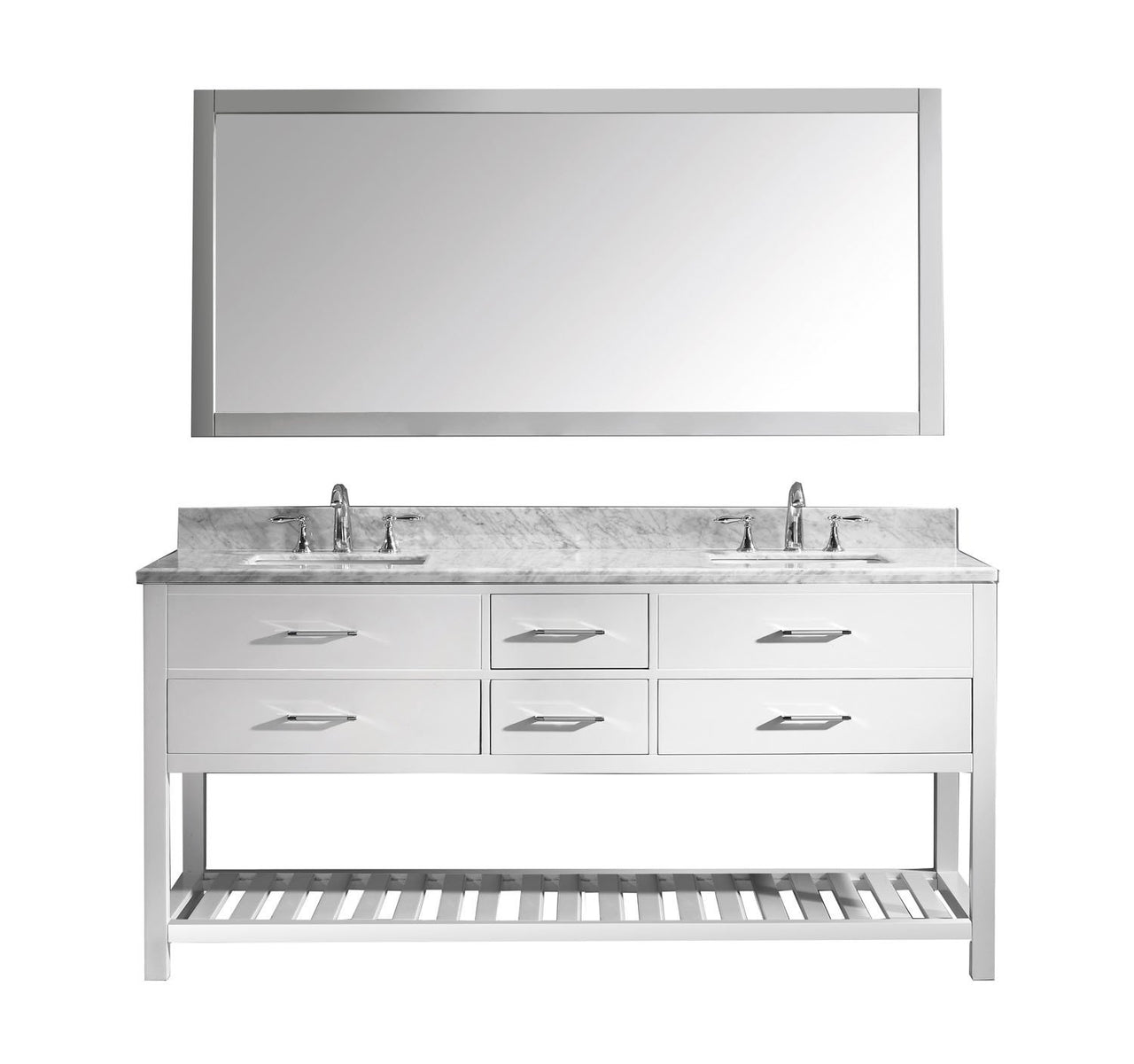 Virtu USA Caroline Estate 72" Double Square Sink White Top Vanity in White with Mirror Vanity Virtu USA 