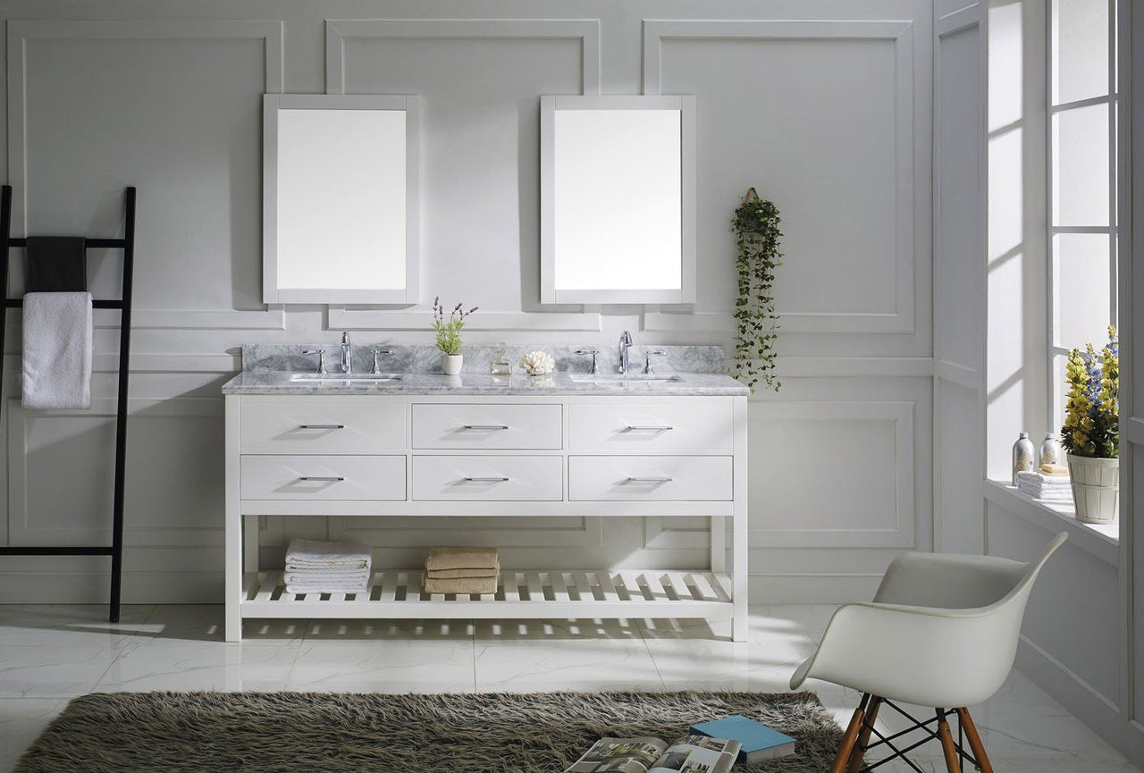 Virtu USA Caroline Estate 72" Double Square Sink White Top Vanity in White with Mirrors Vanity Virtu USA 
