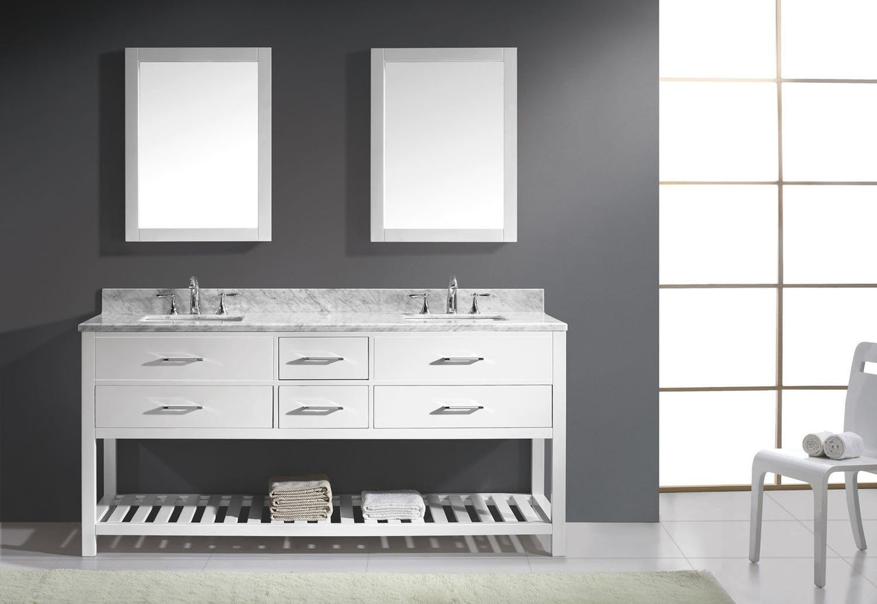 Virtu USA Caroline Estate 72" Double Square Sink White Top Vanity in White with Mirrors Vanity Virtu USA 