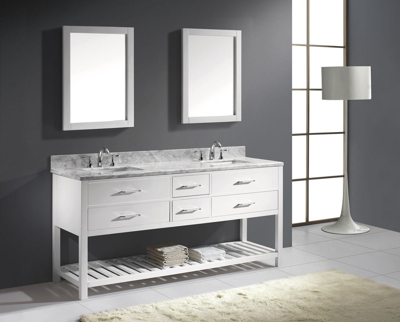 Virtu USA Caroline Estate 72" Double Square Sink White Top Vanity in White with Mirrors Vanity Virtu USA 
