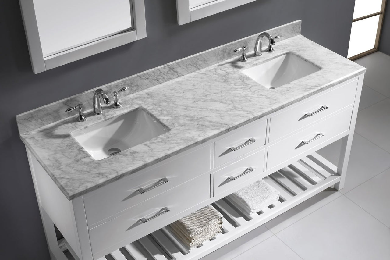 Virtu USA Caroline Estate 72" Double Square Sink White Top Vanity in White with Mirrors Vanity Virtu USA 