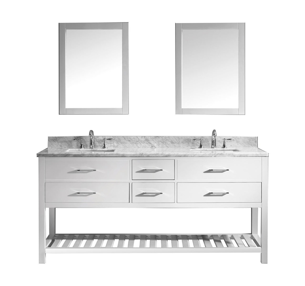 Virtu USA Caroline Estate 72" Double Square Sink White Top Vanity in White with Mirrors Vanity Virtu USA 