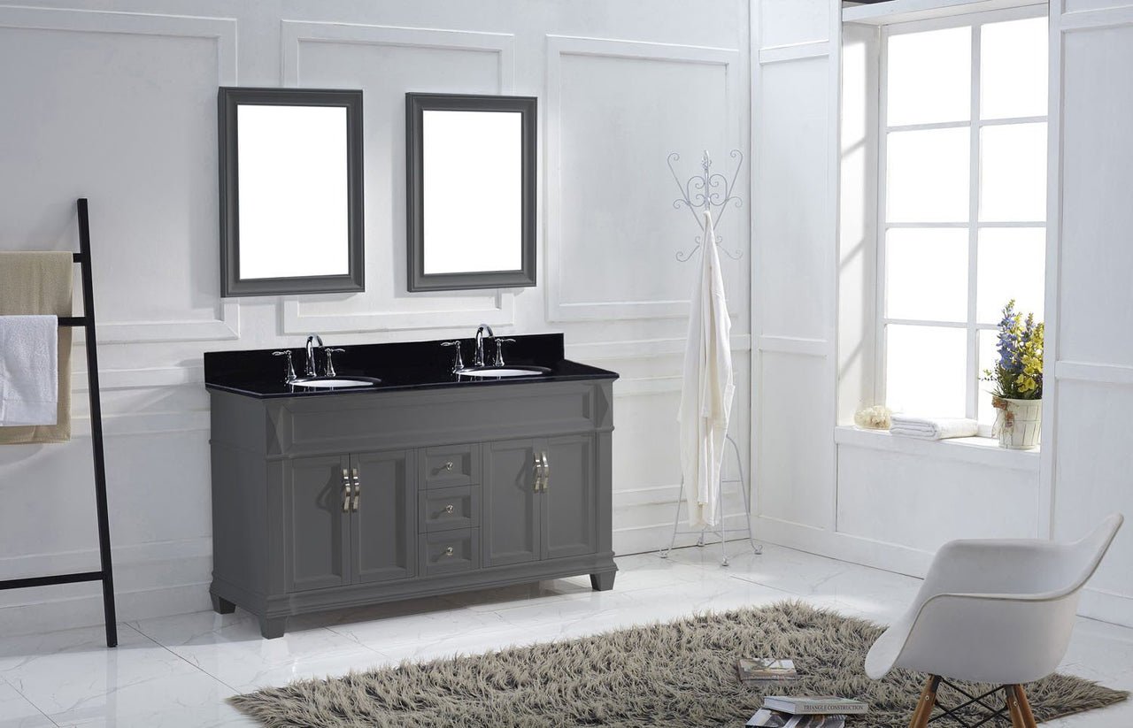 Virtu USA Victoria 60" Double Round Sink White Top Vanity in White with Mirrors Vanity Virtu USA 