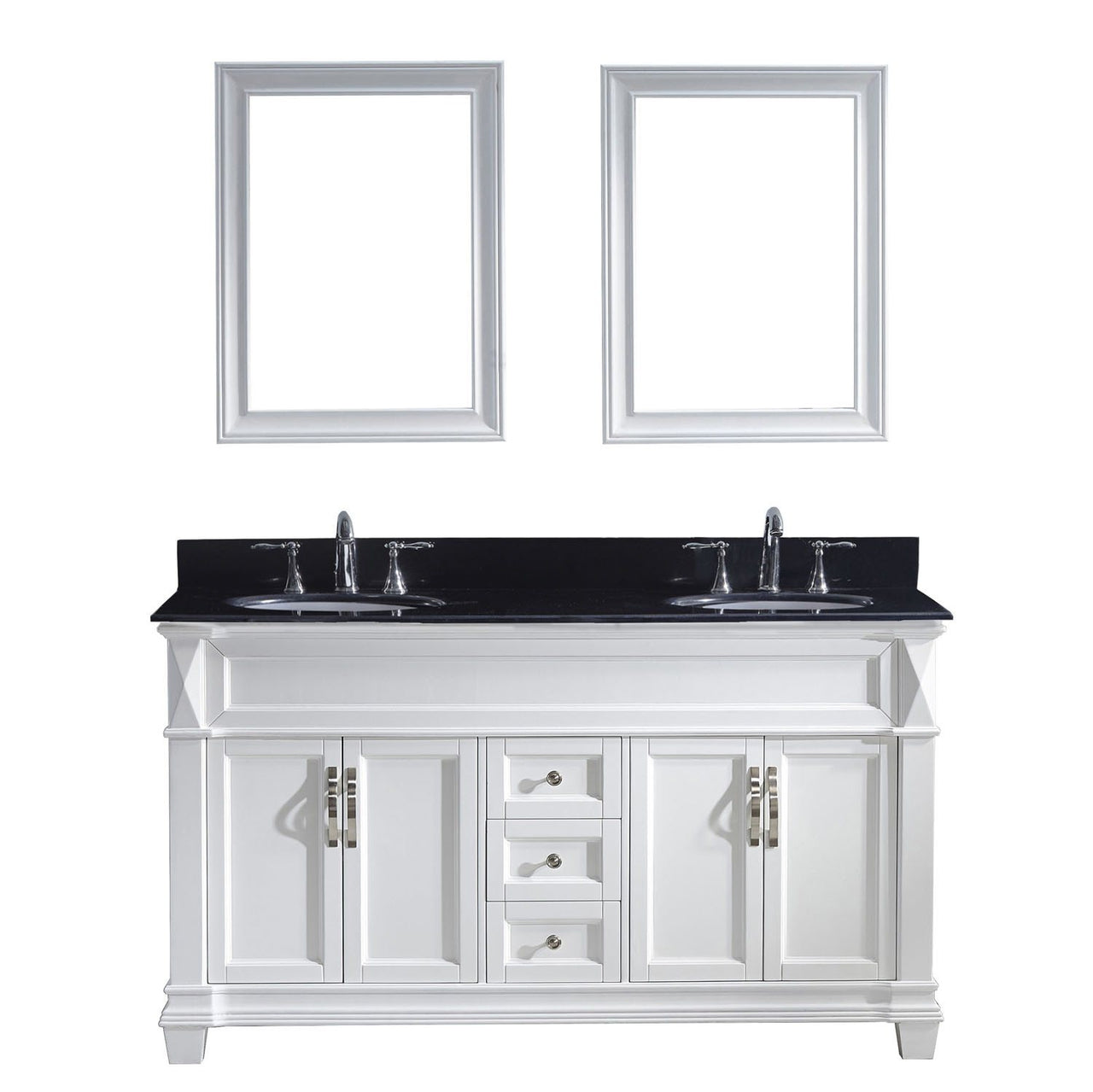Virtu USA Victoria 60" Double Round Sink White Top Vanity in White with Mirrors Vanity Virtu USA 