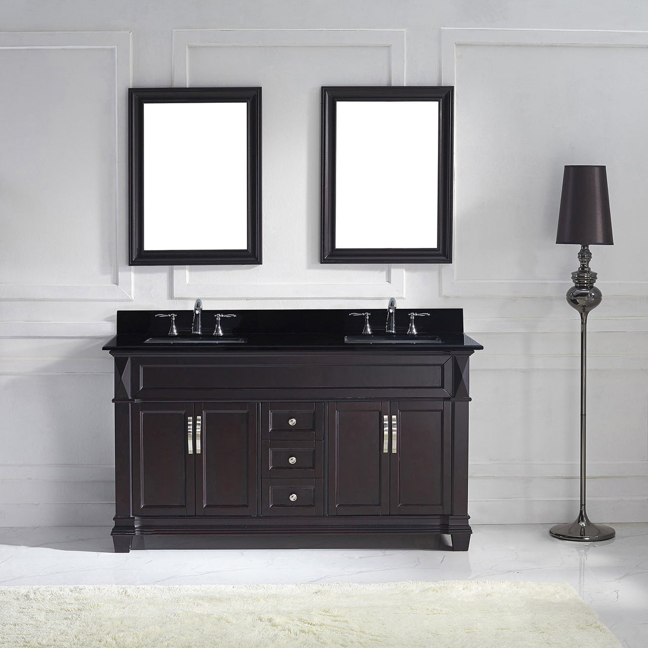 Virtu USA Victoria 60" Double Square Sink Espresso Top Vanity in Espresso with Mirrors Vanity Virtu USA 