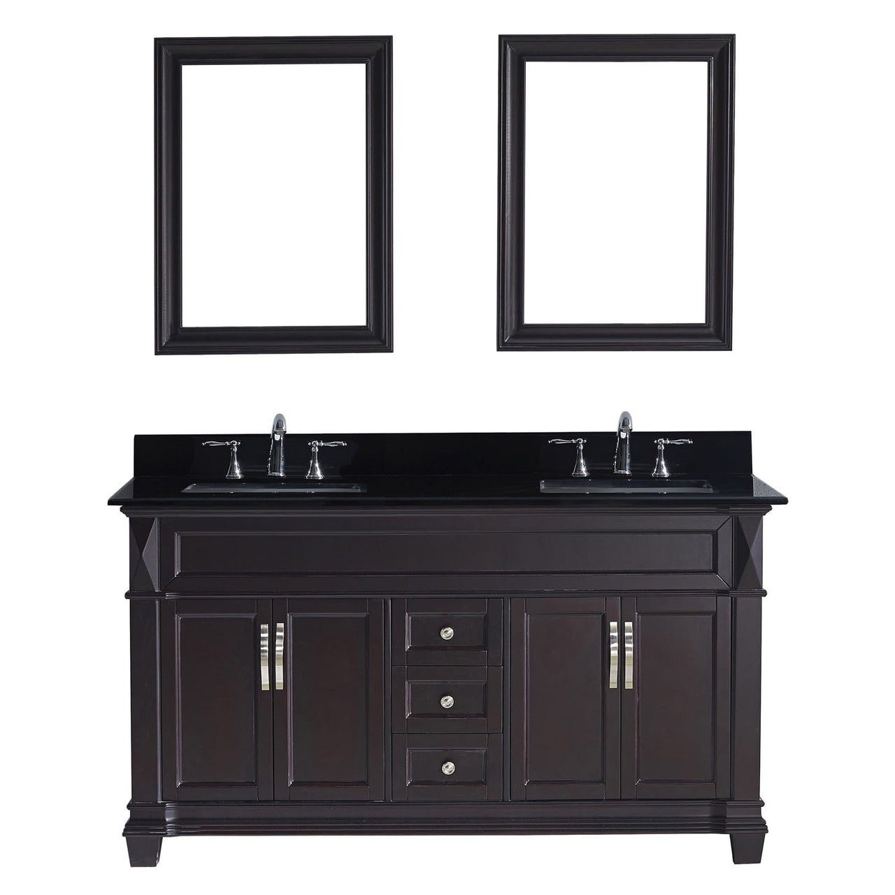 Virtu USA Victoria 60" Double Square Sink Espresso Top Vanity in Espresso with Mirrors Vanity Virtu USA 