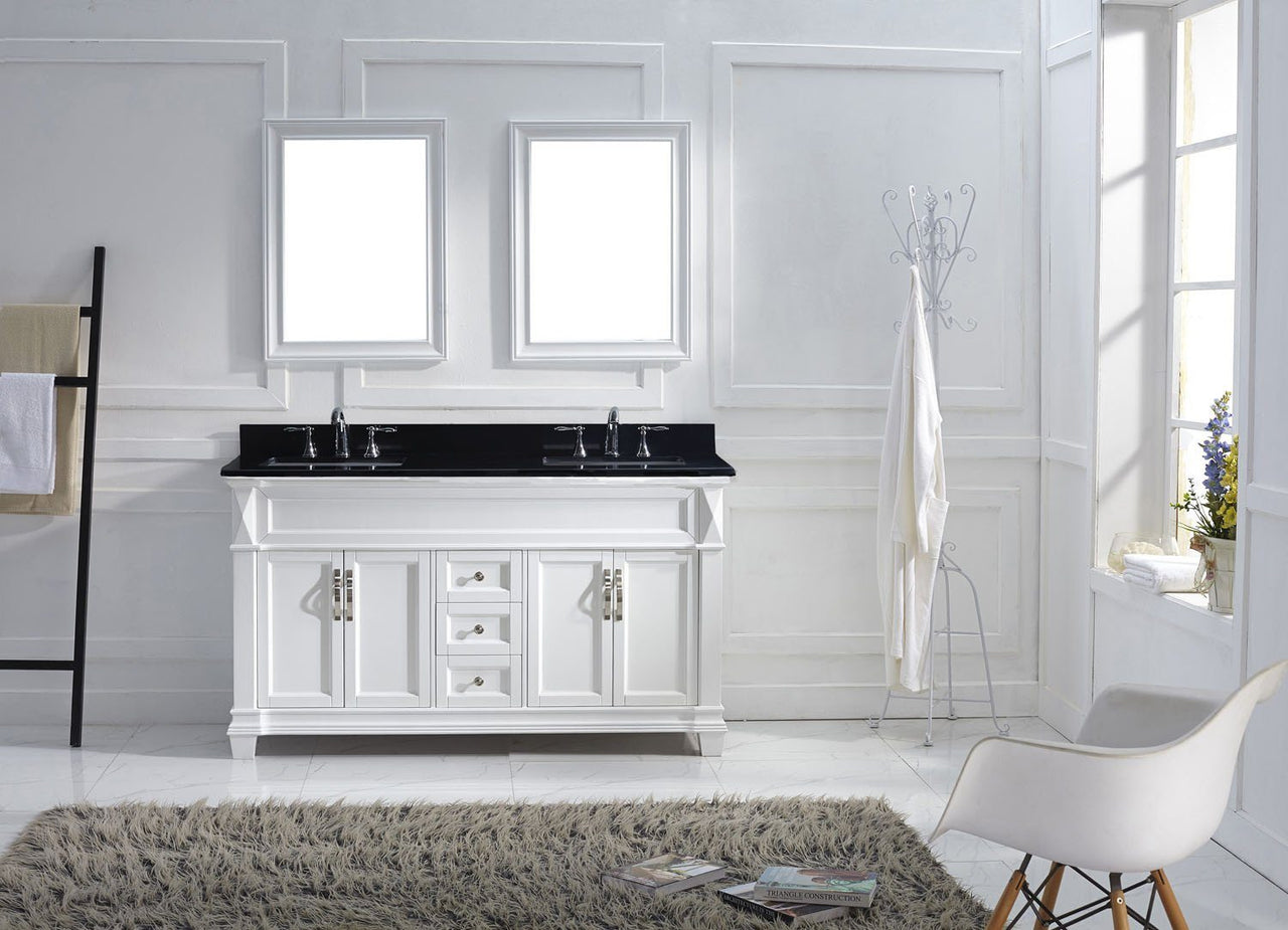 Virtu USA Victoria 60" Double Square Sink White Top Vanity in White with Mirrors Vanity Virtu USA 