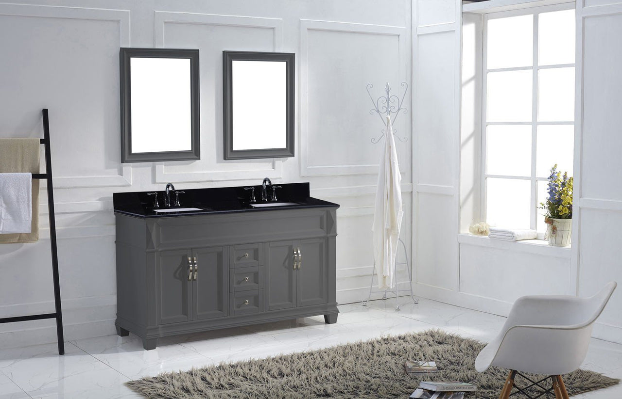 Virtu USA Victoria 60" Double Square Sink White Top Vanity in White with Mirrors Vanity Virtu USA 