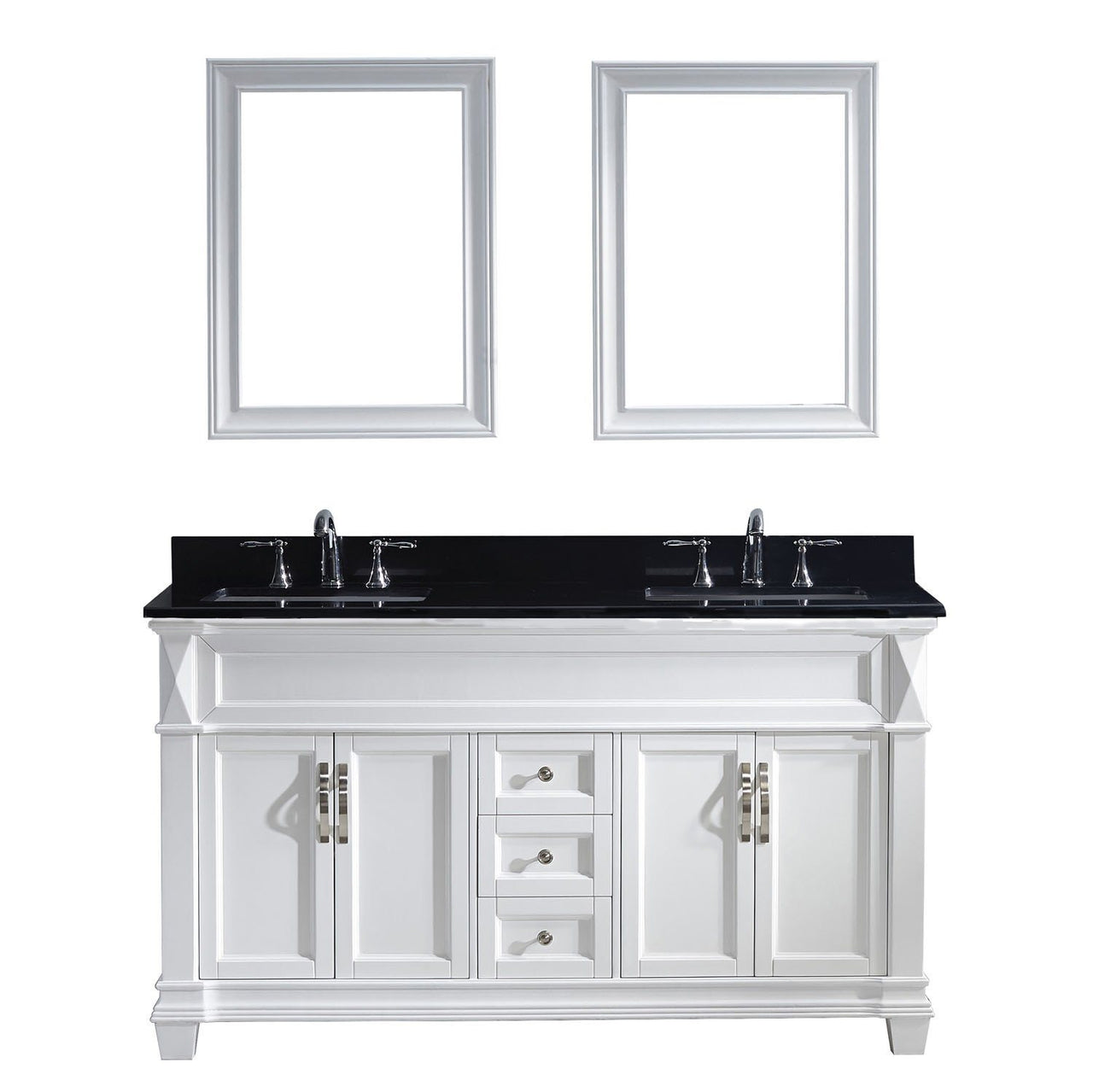 Virtu USA Victoria 60" Double Square Sink White Top Vanity in White with Mirrors Vanity Virtu USA 