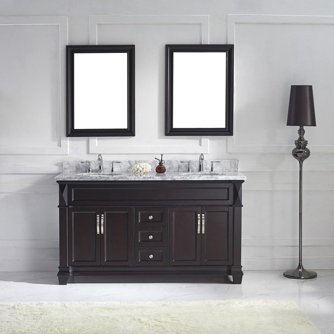 Virtu USA Victoria 60" Double Round Sink Espresso Top Vanity with Mirrors Vanity Virtu USA 