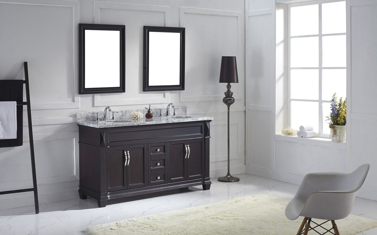 Virtu USA Victoria 60" Double Round Sink Espresso Top Vanity with Mirrors Vanity Virtu USA 