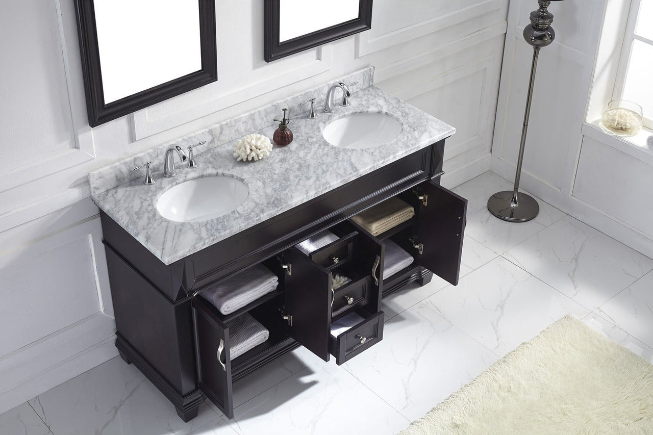 Virtu USA Victoria 60" Double Round Sink Espresso Top Vanity with Mirrors Vanity Virtu USA 