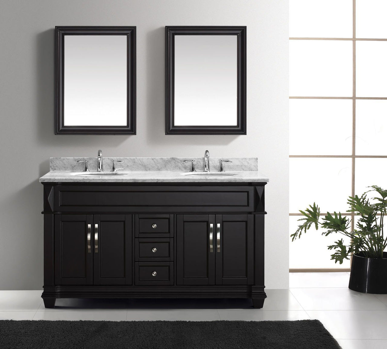 Virtu USA Victoria 60" Double Round Sink Espresso Top Vanity with Mirrors Vanity Virtu USA 