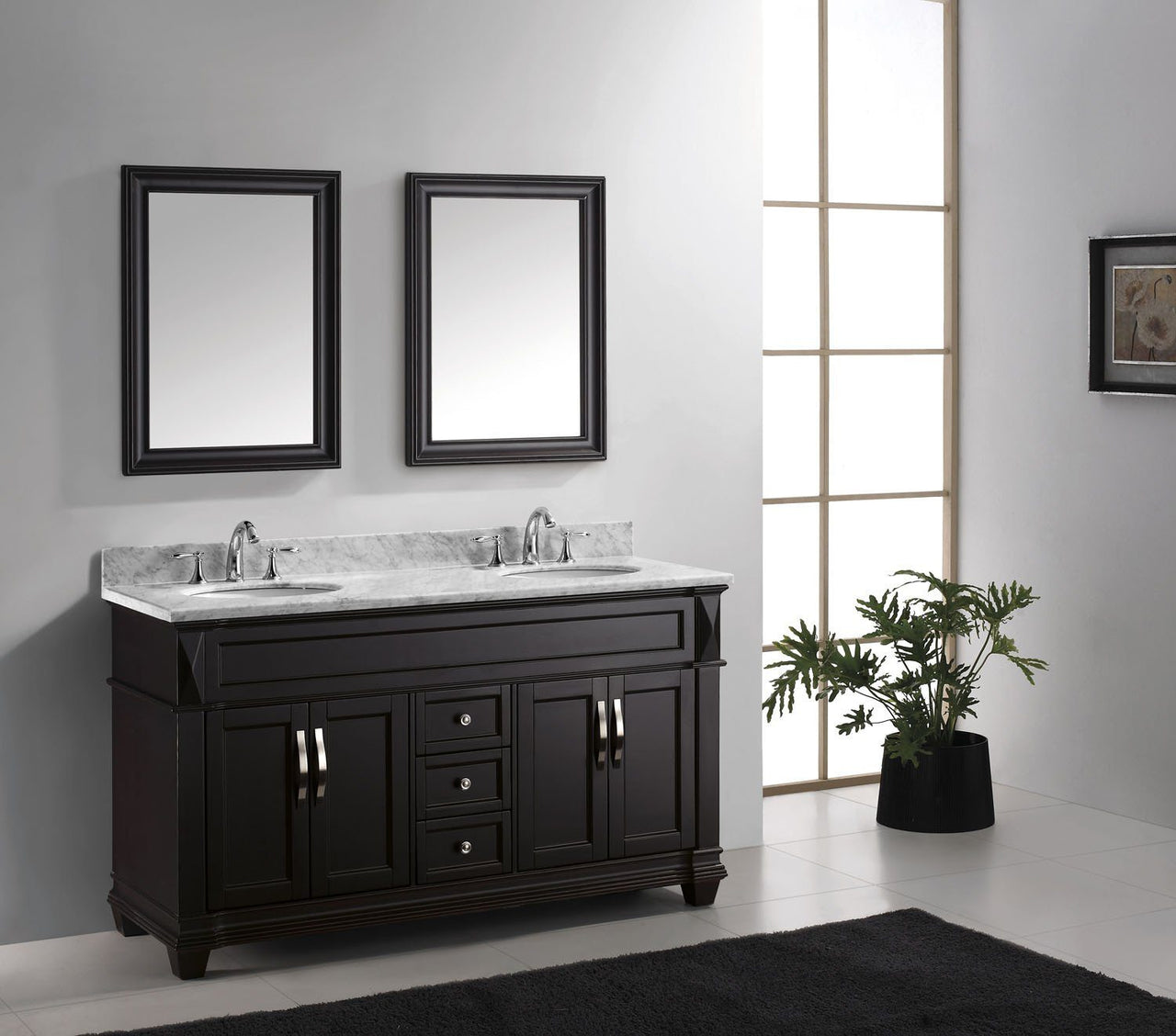 Virtu USA Victoria 60" Double Round Sink Espresso Top Vanity with Mirrors Vanity Virtu USA 